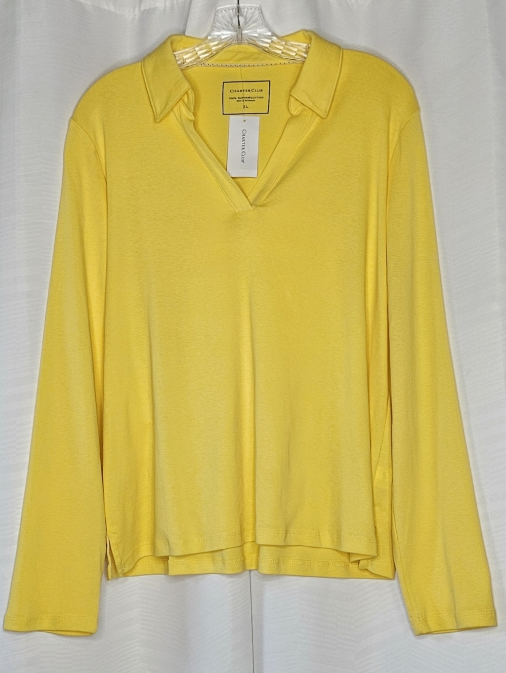 Charter Club women's yellow collared v-neck long sleeve pullover size XL NWT